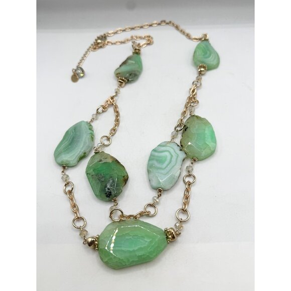 Vintage green stone geode crystal double strand necklace - Picture 3 of 7